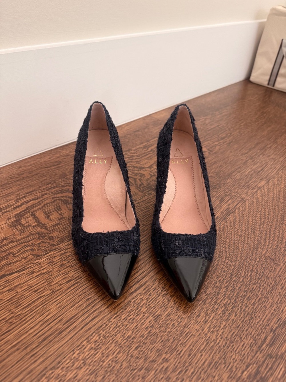 Ally Custom Navy Metallic Tweed with Patent Tip and Block Heel - 38.5W